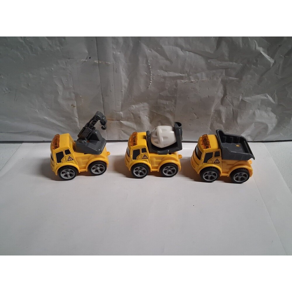 Yellow Construction Toy Truck Set 3pc Wind Up Friction Wheels
